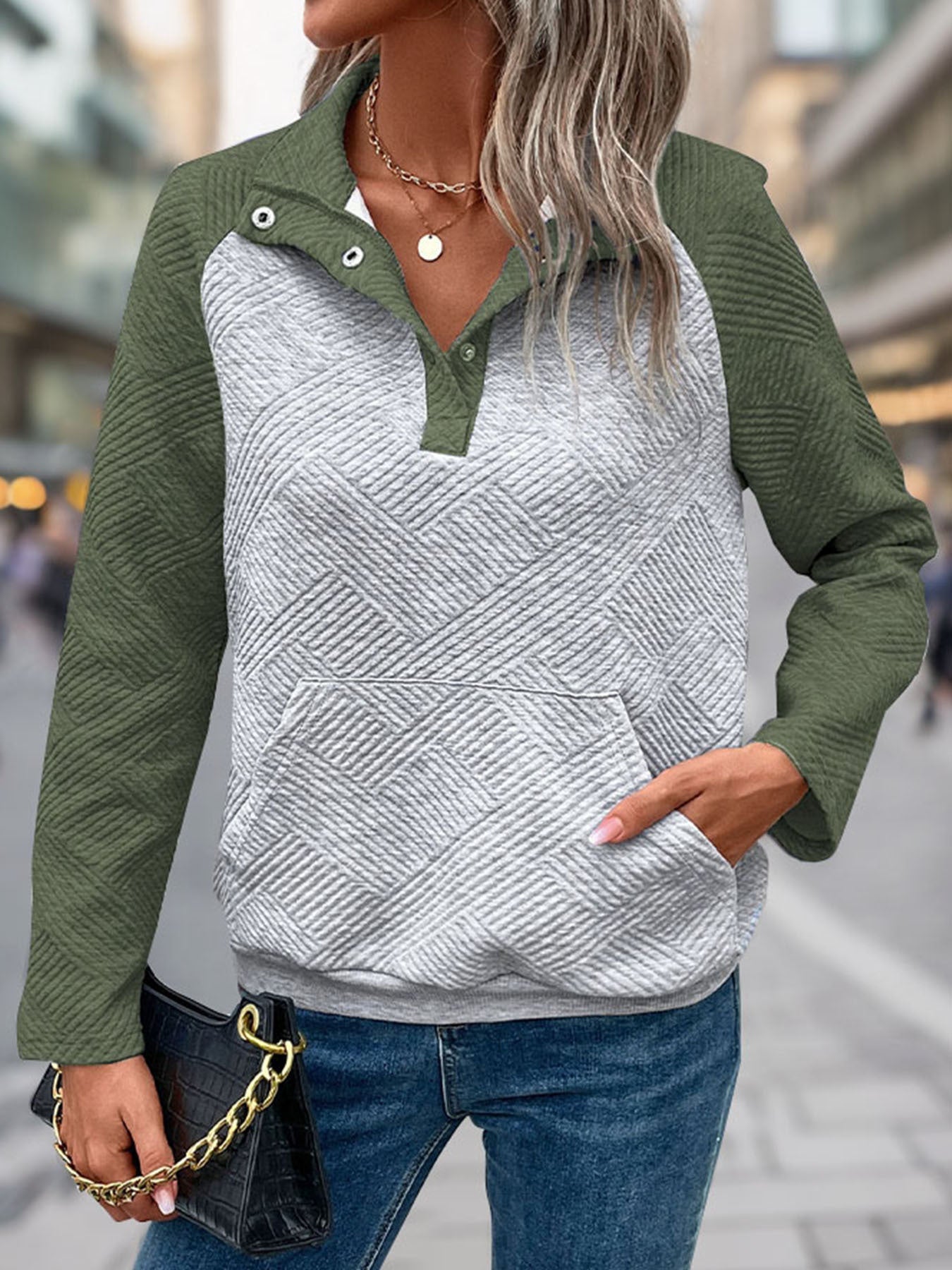 Damen modischer Stehkragen-Pullover mit strukturierter Oberfläche Krohn-e