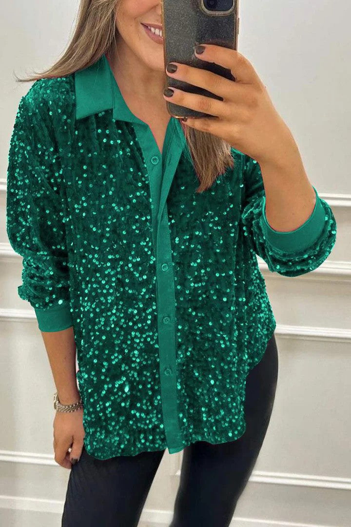 Damen Glitzernde Bluse aus Pailletten mit klassischem Kragen Krohn-e