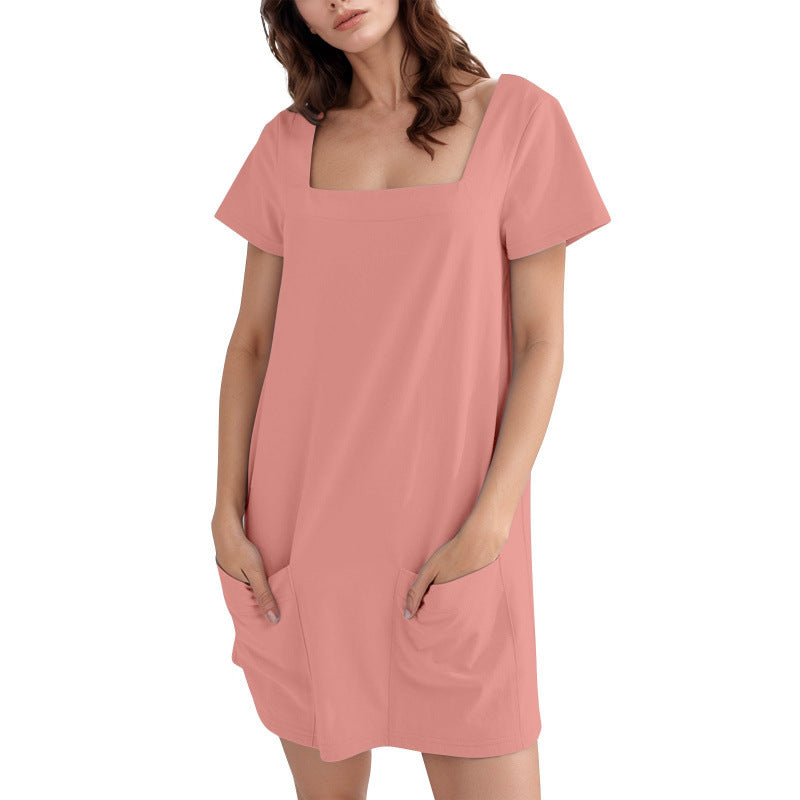 Kurzarmes Fudus Taschenkleid mit quadratischem Ausschnitt