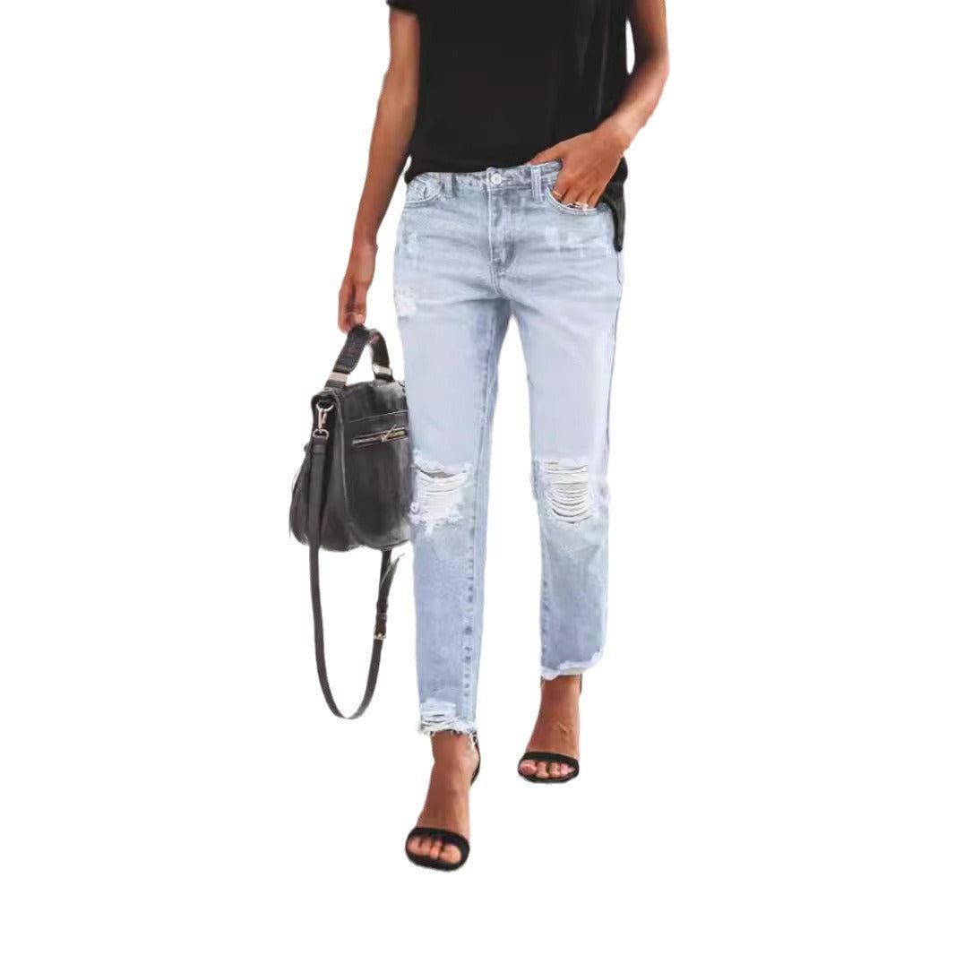 Damen Jeanshose mit modischen Destroyed-Details und bequemer Passform Krohn-e