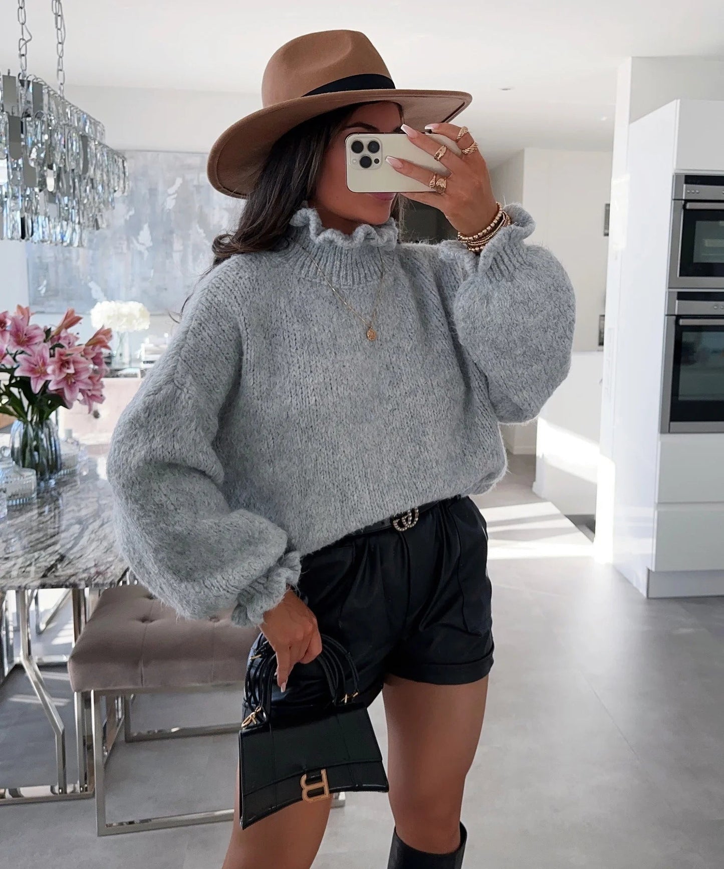 Damen kuscheliger Rollkragenpullover mit weiten Ärmeln und strukturellem Design Krohn-e