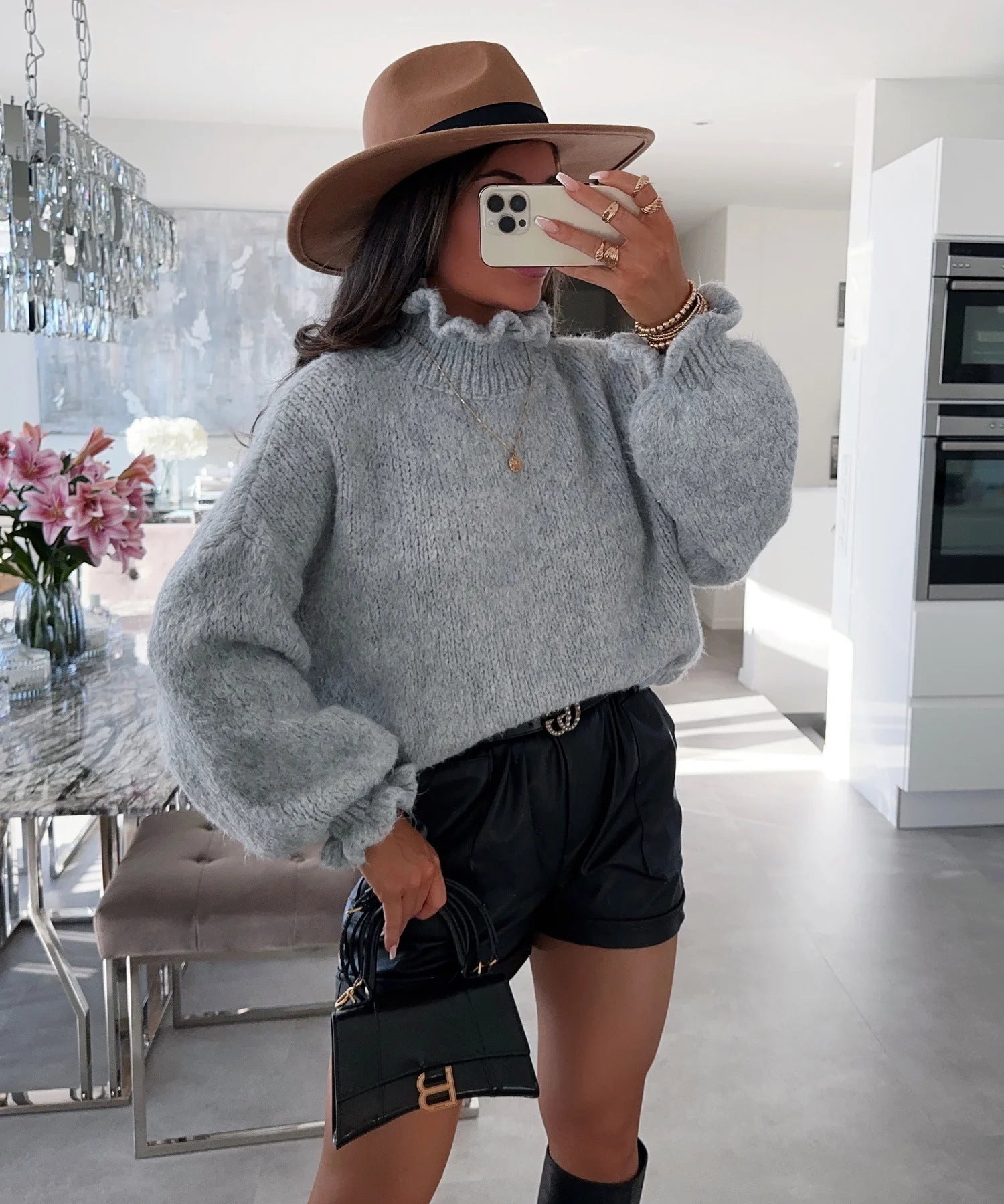Damen kuscheliger Rollkragenpullover mit weiten Ärmeln und strukturellem Design Krohn-e