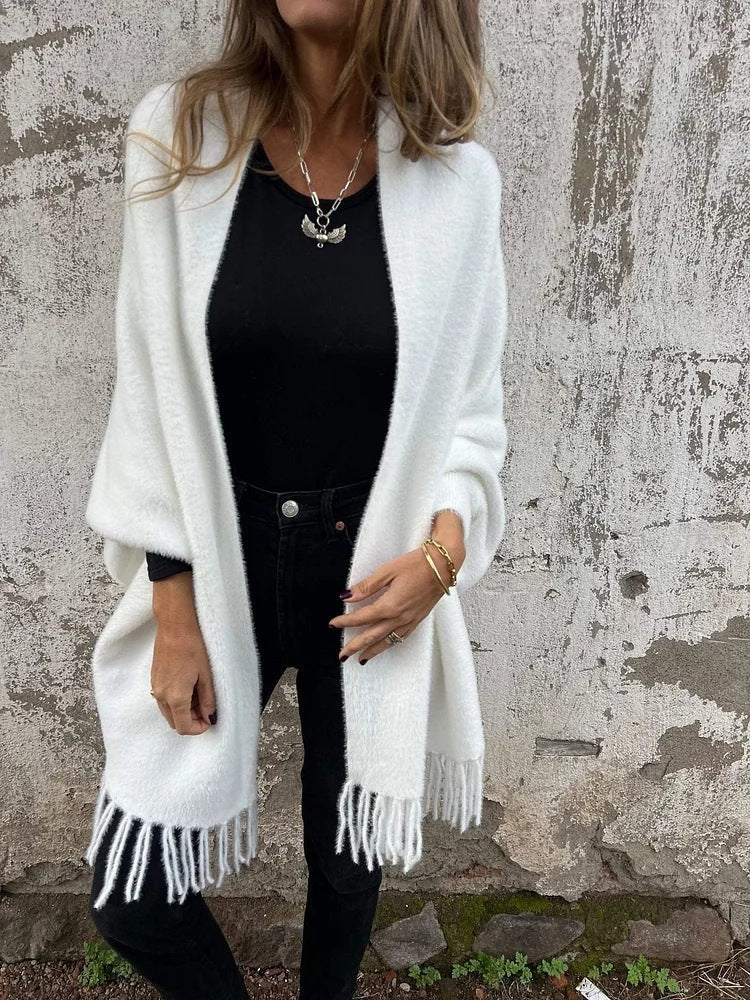 Damen Kuscheliger Strickponcho mit Fransen Krohn-e