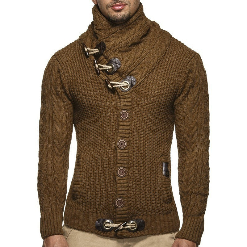 Herren Grobstrickpullover mit Schalkragen und Knopfdetail Krohn-e