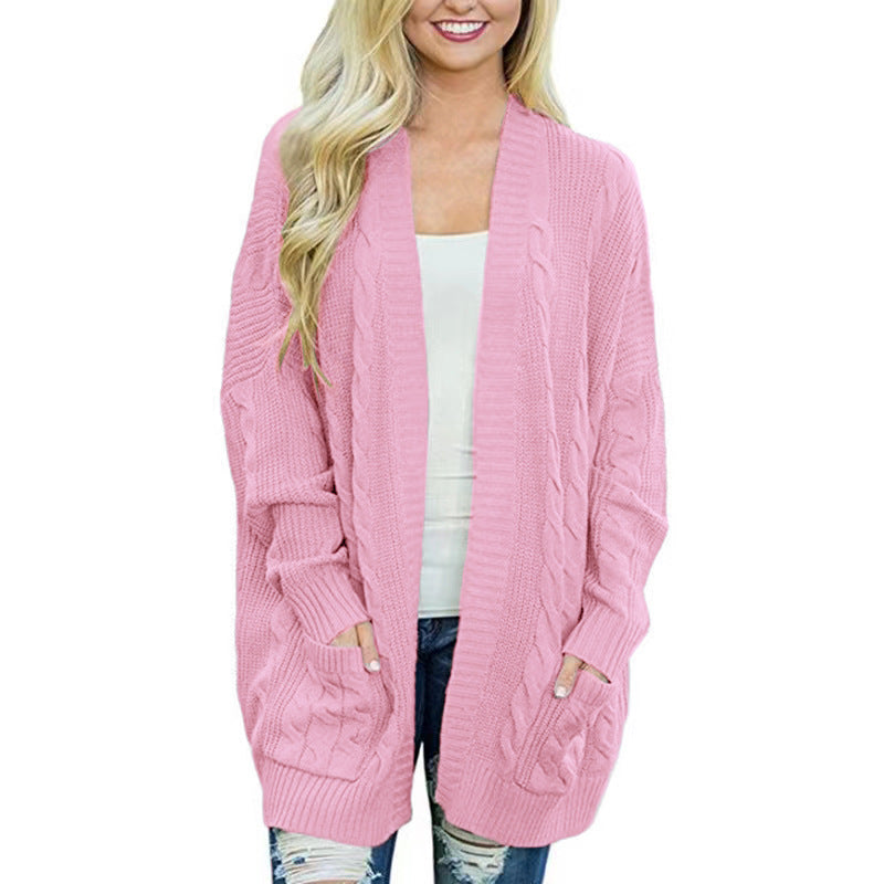 Damen lässige Strickjacke mit Kabelmuster und großzügigen Taschen Krohn-e
