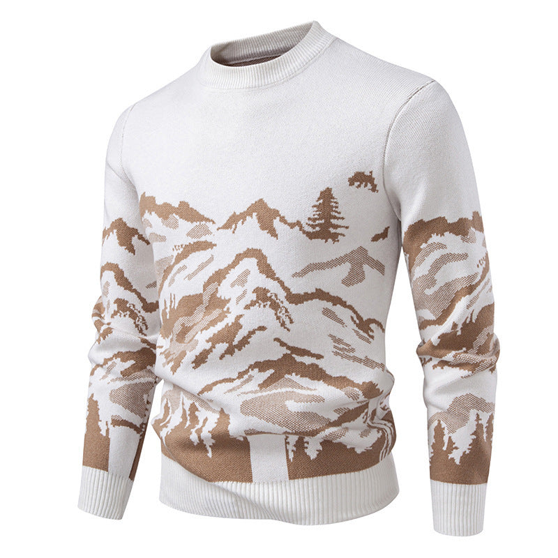 Herren Strickpullover mit Bergmotiv und hohem Kragen Krohn-e