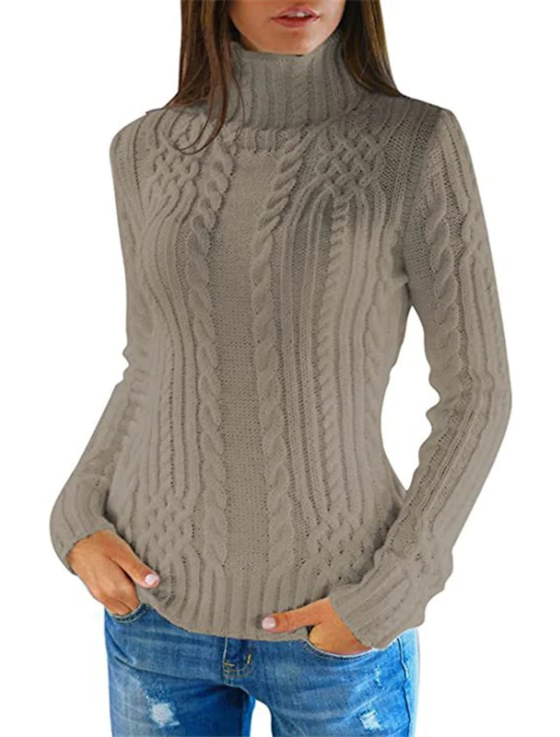 Damen Rolkragenpullover mit Zopfmuster und bequemer Passform Krohn-e