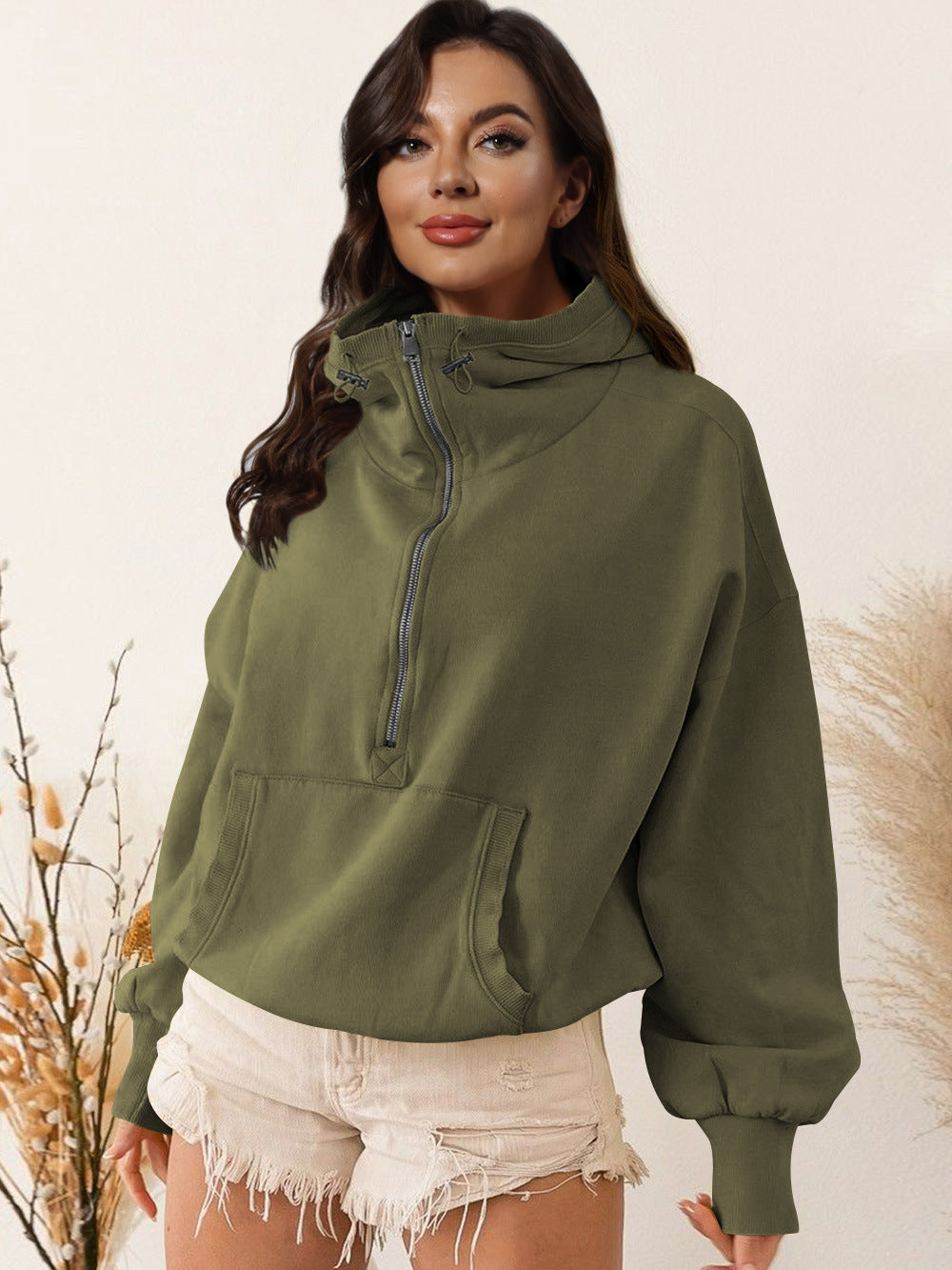 Damen lässiger Kapuzensweater mit halbem Reißverschluss Krohn-e