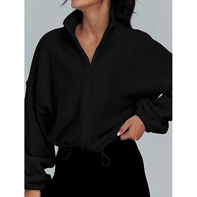 Damen trendy Oversize-Zip-Pullover mit hohem Kragen und Kordelzug Krohn-e