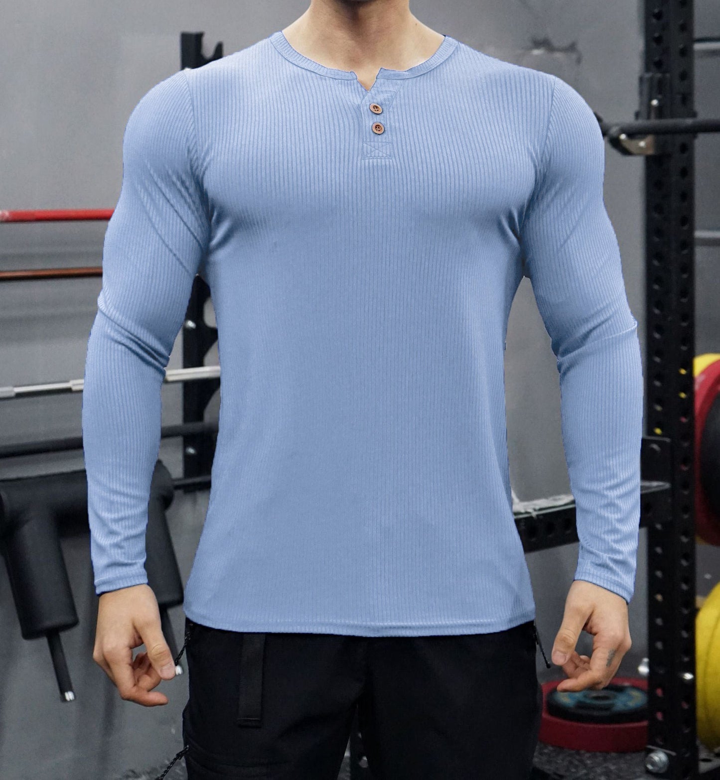 Herren Langarmshirt mit strukturiertem Design und Knopfleiste Krohn-e