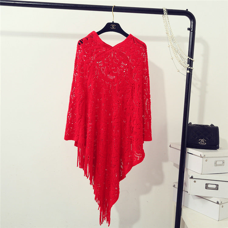 Damen eleganter Poncho mit dekorativem Häkelmuster Krohn-e