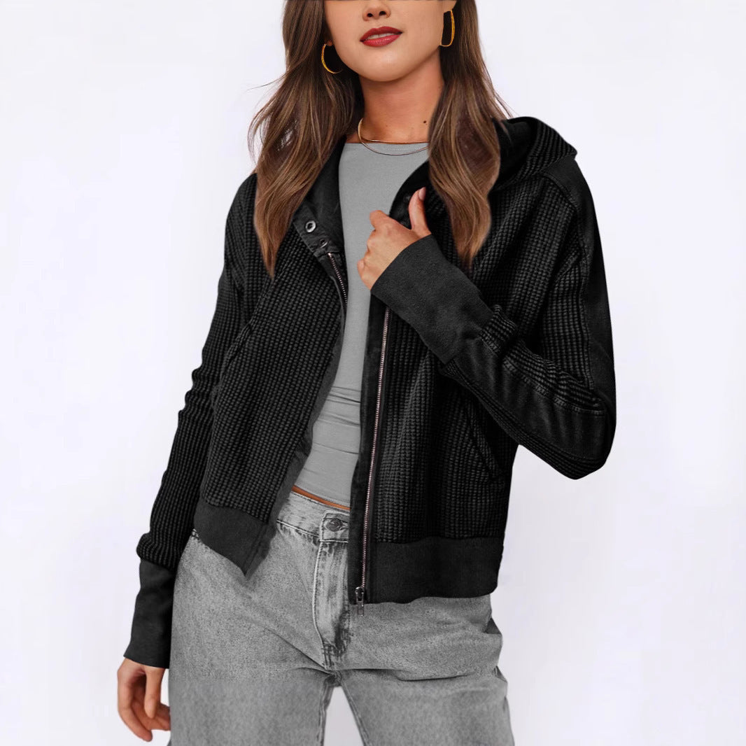 Damen lässige Zip-Jacke mit Kapuze und strukturiertem Design Krohn-e