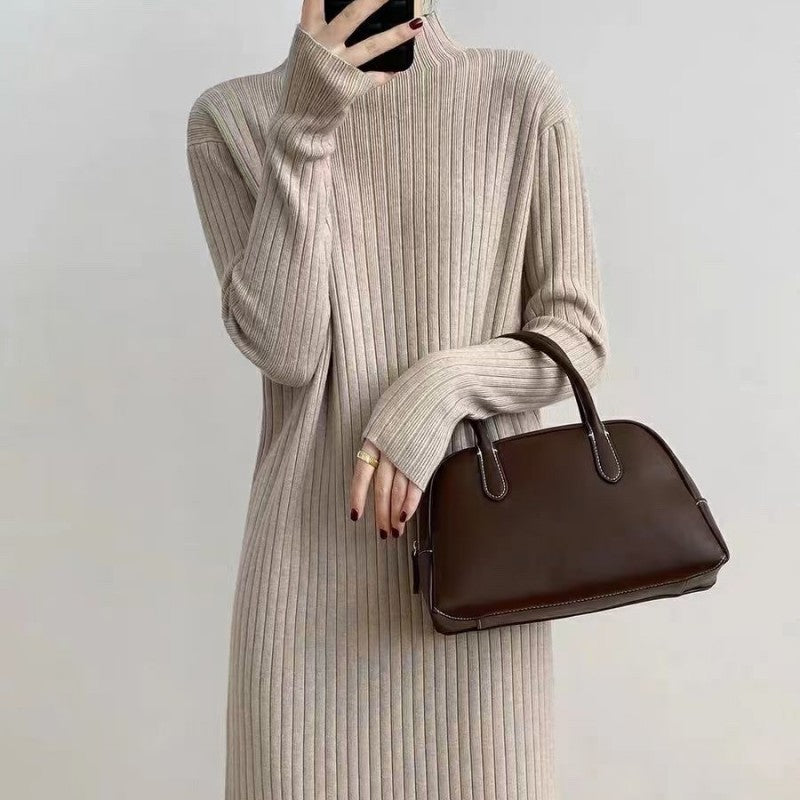 Damen Strickkleid mit hohem Kragen und Rippenstruktur Krohn-e