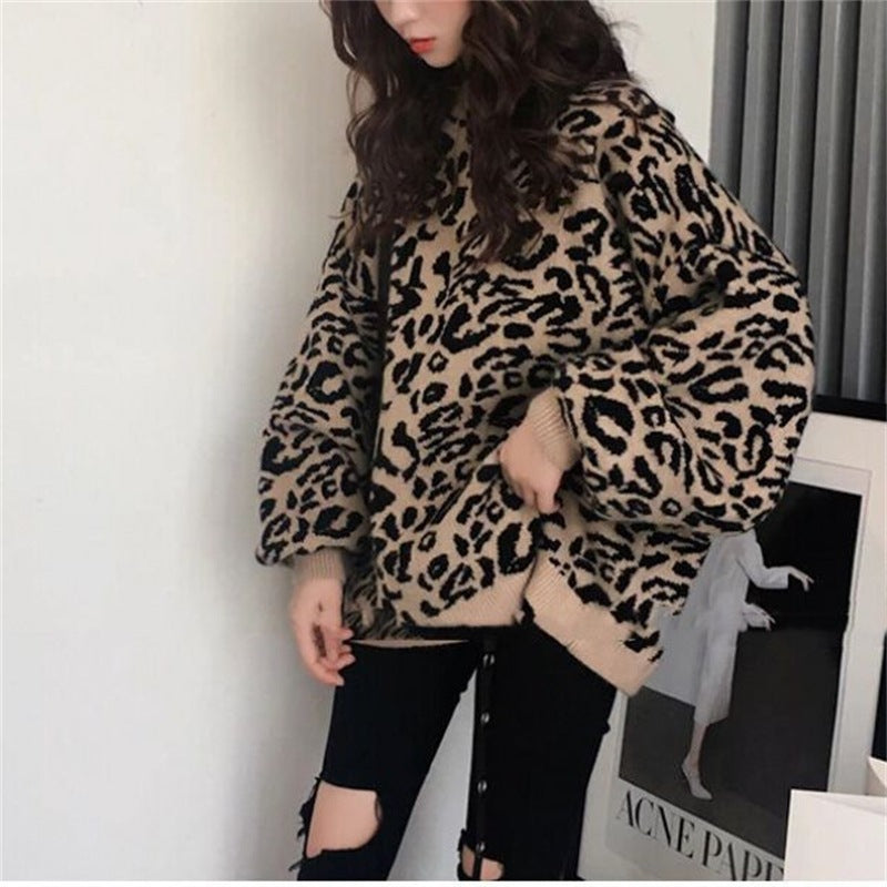 Damen Oversized Strickpullover mit Leopardenmuster und weichem Material Krohn-e