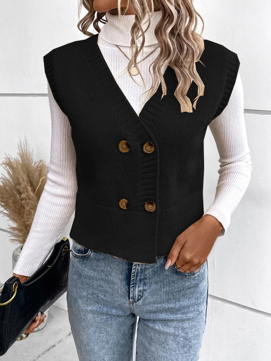 Damen Strickweste mit doppelter Knopfleiste und stylischem V-Ausschnitt Krohn-e