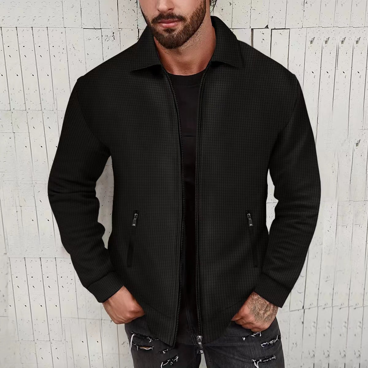Herren lässige Zip-Jacke mit strukturiertem Design und praktischen Taschen Krohn-e