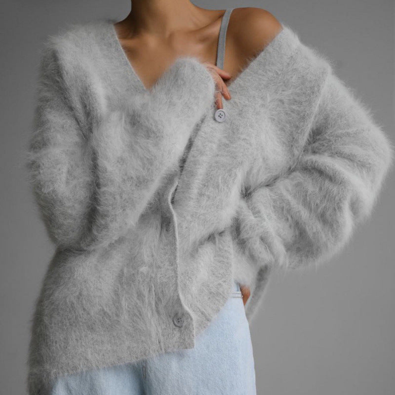 Damen Flauschiger Langarm Cardigan Krohn-e