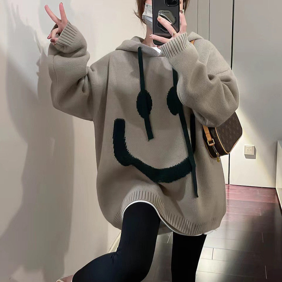 Damen Lässiger Oversized-Pullover mit Smiley-Motiv Krohn-e