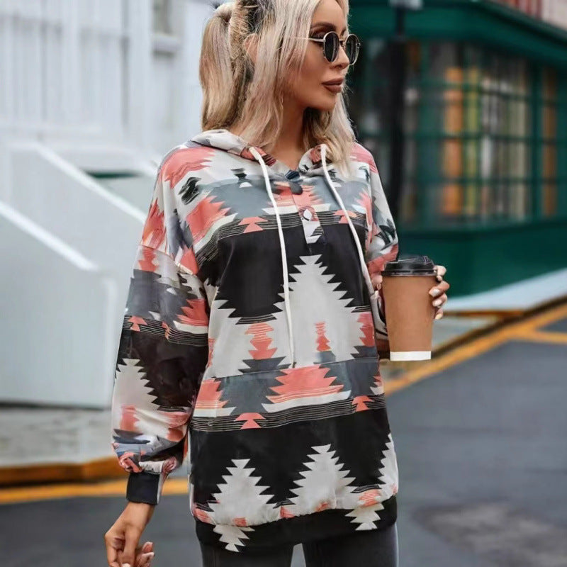 Damen Relaxed Fit Bohemian Grafik Hoodie Krohn-e