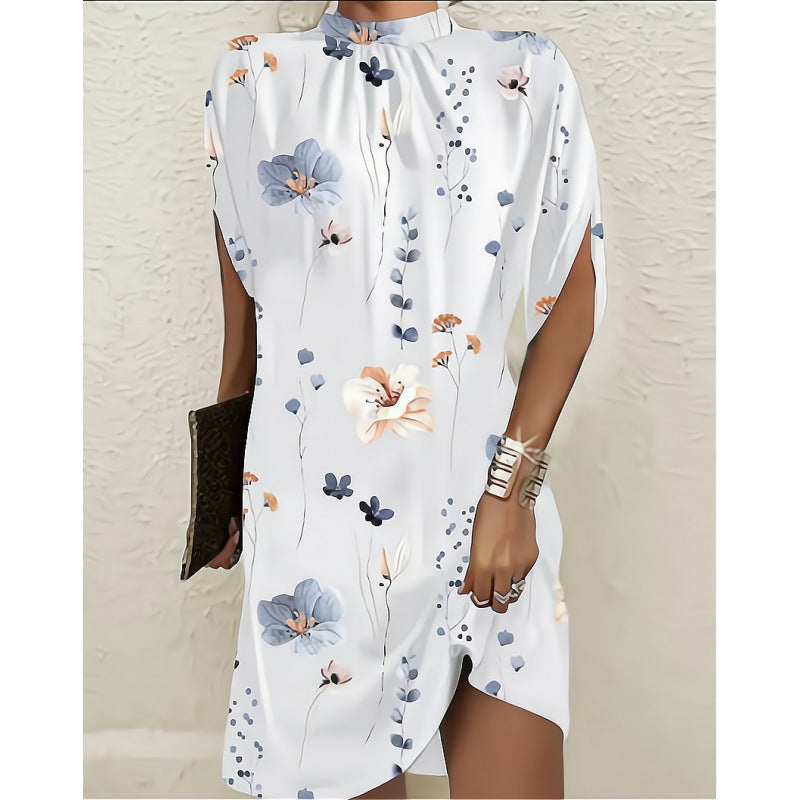 Elegantes Fudus Kleid mit Fledermausärmeln und Rundhalsausschnitt