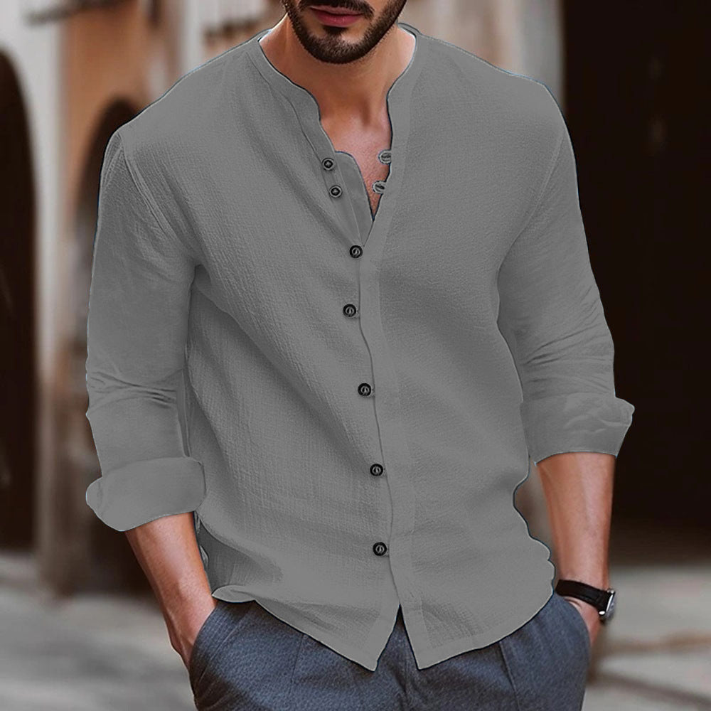 Herren Langarm-Henley-Hemd aus leichtem Baumwollgewebe mit modischem Knopfdetail Krohn-e