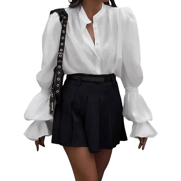 Damen Bluse mit eleganten Puffärmeln und zeitlosem Stehkragen Krohn-e