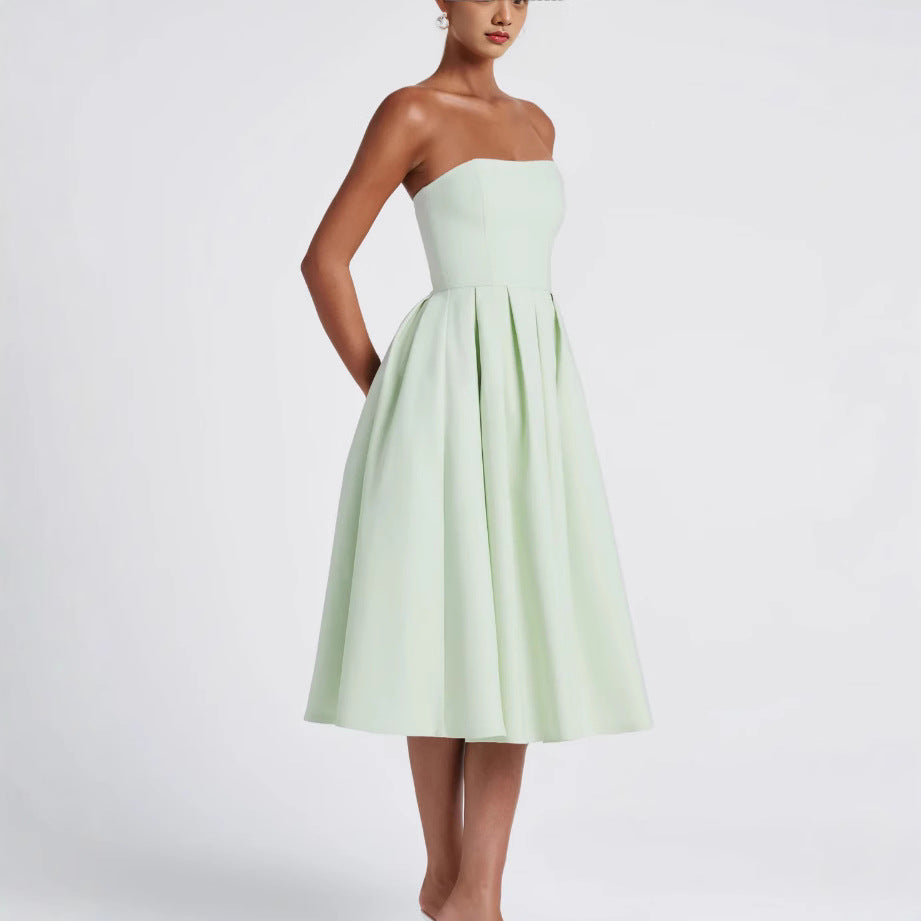 Damen Elegantes Midi-Kleid mit schwingendem Rock und raffiniertem Bandeau-Ausschnitt Krohn-e
