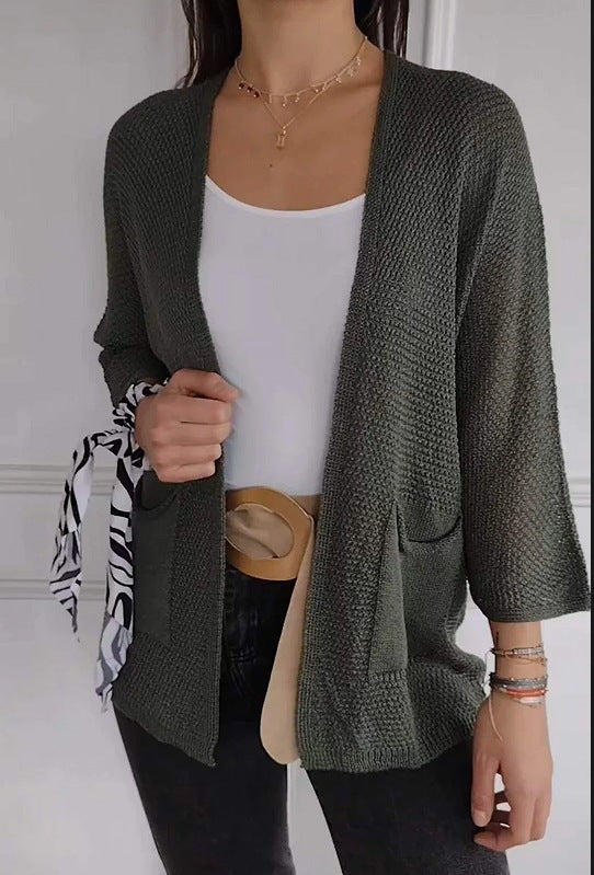 Damen lässige Strickjacke mit offener Vorderseite und praktischen Taschen Krohn-e