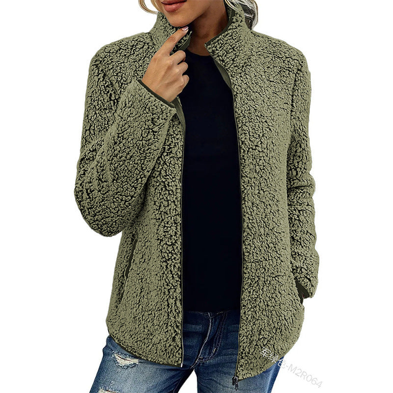 Damen flauschige Fleecejacke mit hohem Kragen und seitlichen Taschen Krohn-e