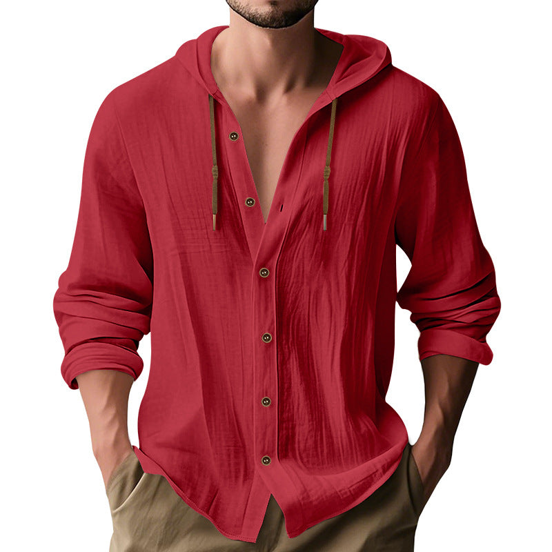 Herren lässiges Kapuzenshirt aus atmungsaktiver Baumwolle mit Knopfleiste und verstellbarem Kordelzug Krohn-e