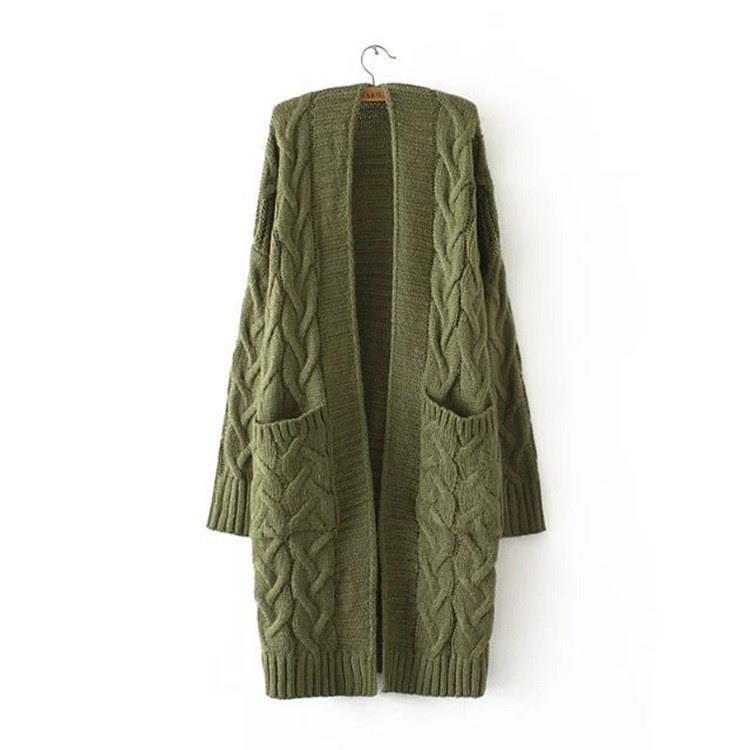 Damen Strickjacke mit grobem Zopfmuster und Taschen Krohn-e