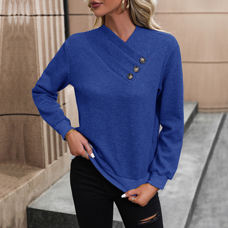 Damen eleganter Pullover mit asymmetrischem Ausschnitt und Knopfdetails Krohn-e