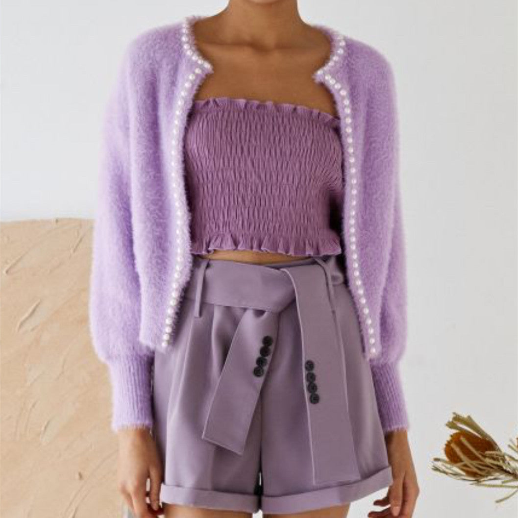 Damen Flauschiger Cardigan mit Perlknöpfen und lässigem Schnitt Krohn-e