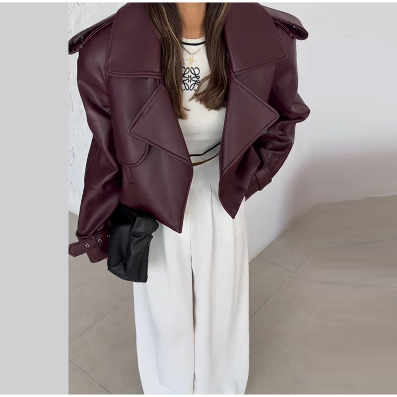 Damen modische Bikerjacke im Oversized-Stil mit Volumenärmeln Krohn-e
