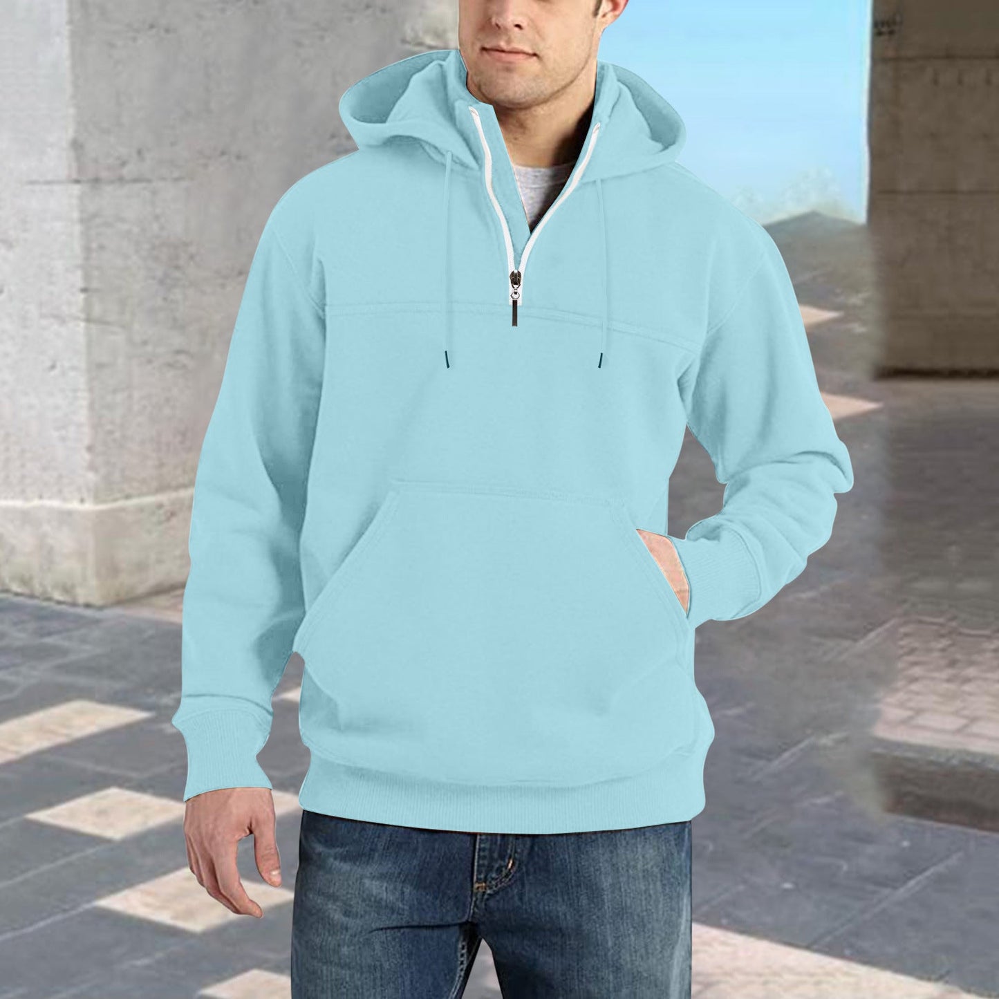 Herren modischer Kapuzenpullover mit halbem Reißverschluss und praktischen Kängurutaschen Krohn-e