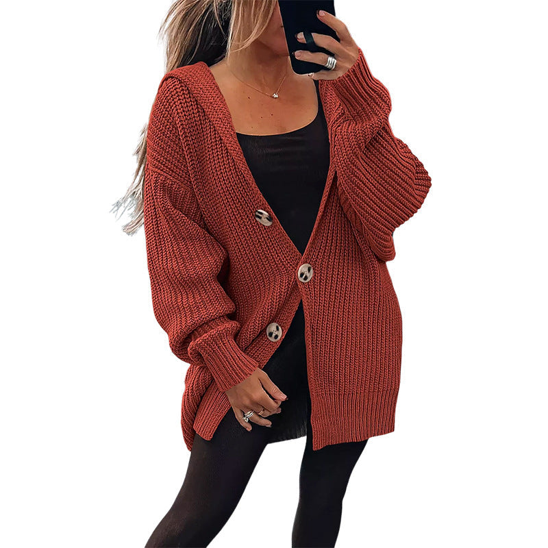 Damen Grobstrickjacke mit übergroßem Schnitt und eleganten Holzknöpfen Krohn-e