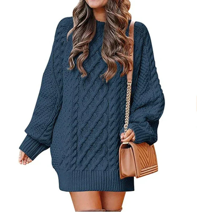 Krohn-e | Gestricktes Damen Mini Pullover Kleid mit Langen Ärmeln