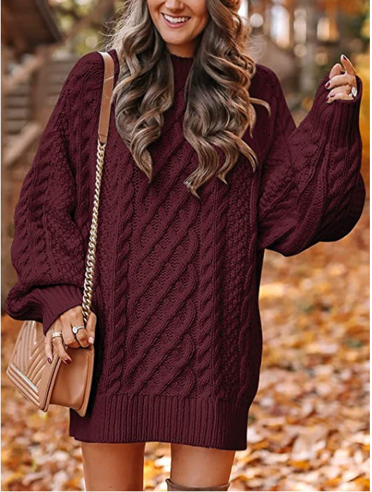 Damen Grober Strickpullover mit voluminösen Ärmeln und dekorativem Zopfmuster Krohn-e
