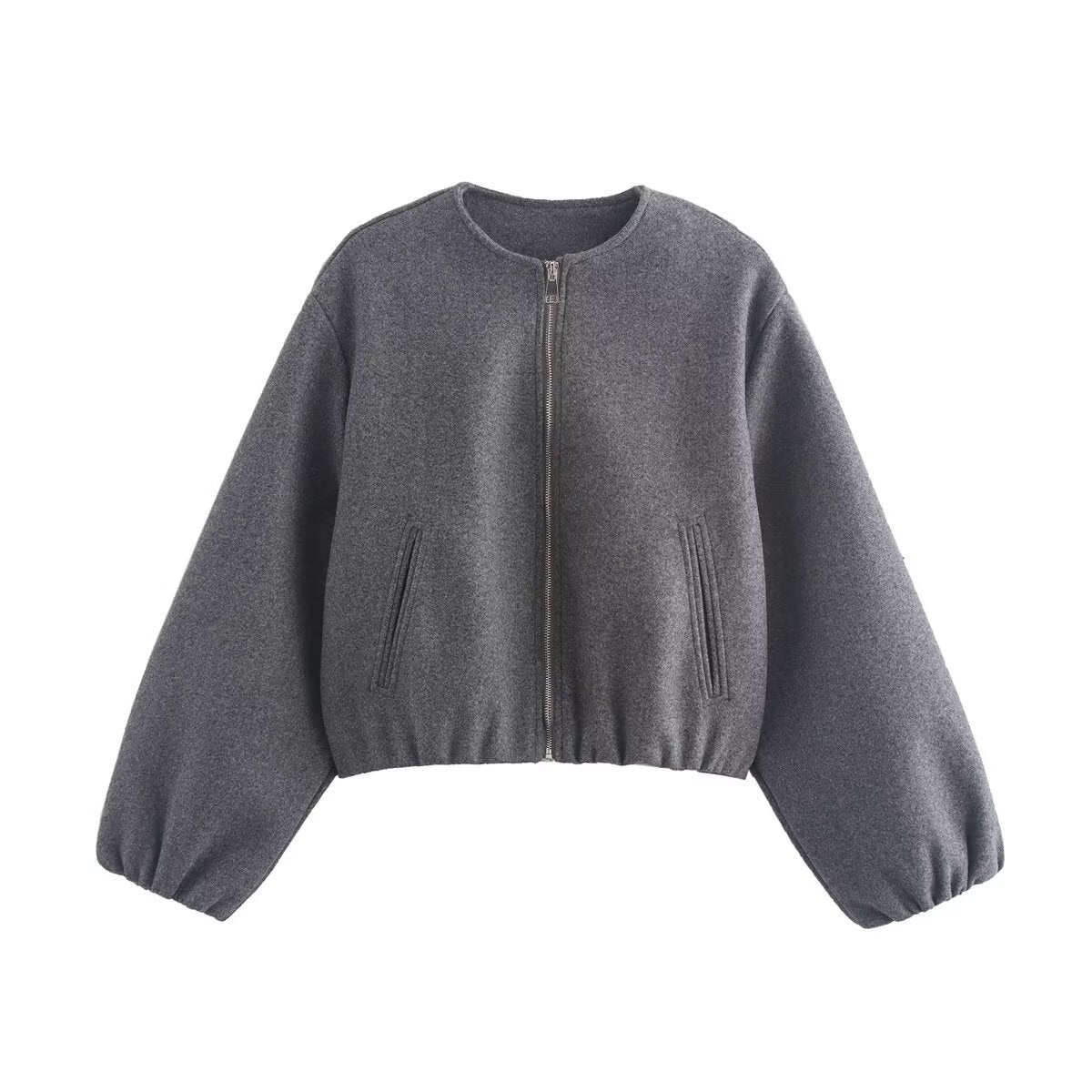 Damen kurz geschnittene Wolljacke mit Reißverschluss Krohn-e
