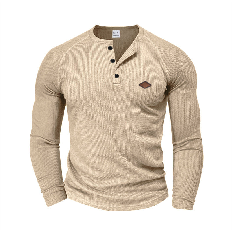 Herren langärmliges Henley-T-Shirt mit strukturiertem Gewebe und modischem Knopfdesign Krohn-e