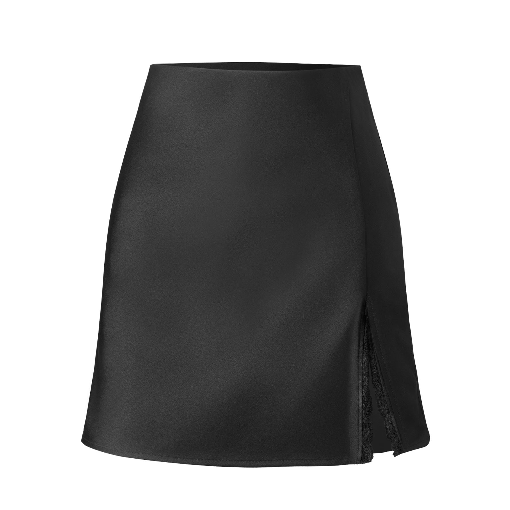 Damen Satin-Rock mit seitlichem Schlitz und Spitzenakzenten Krohn-e