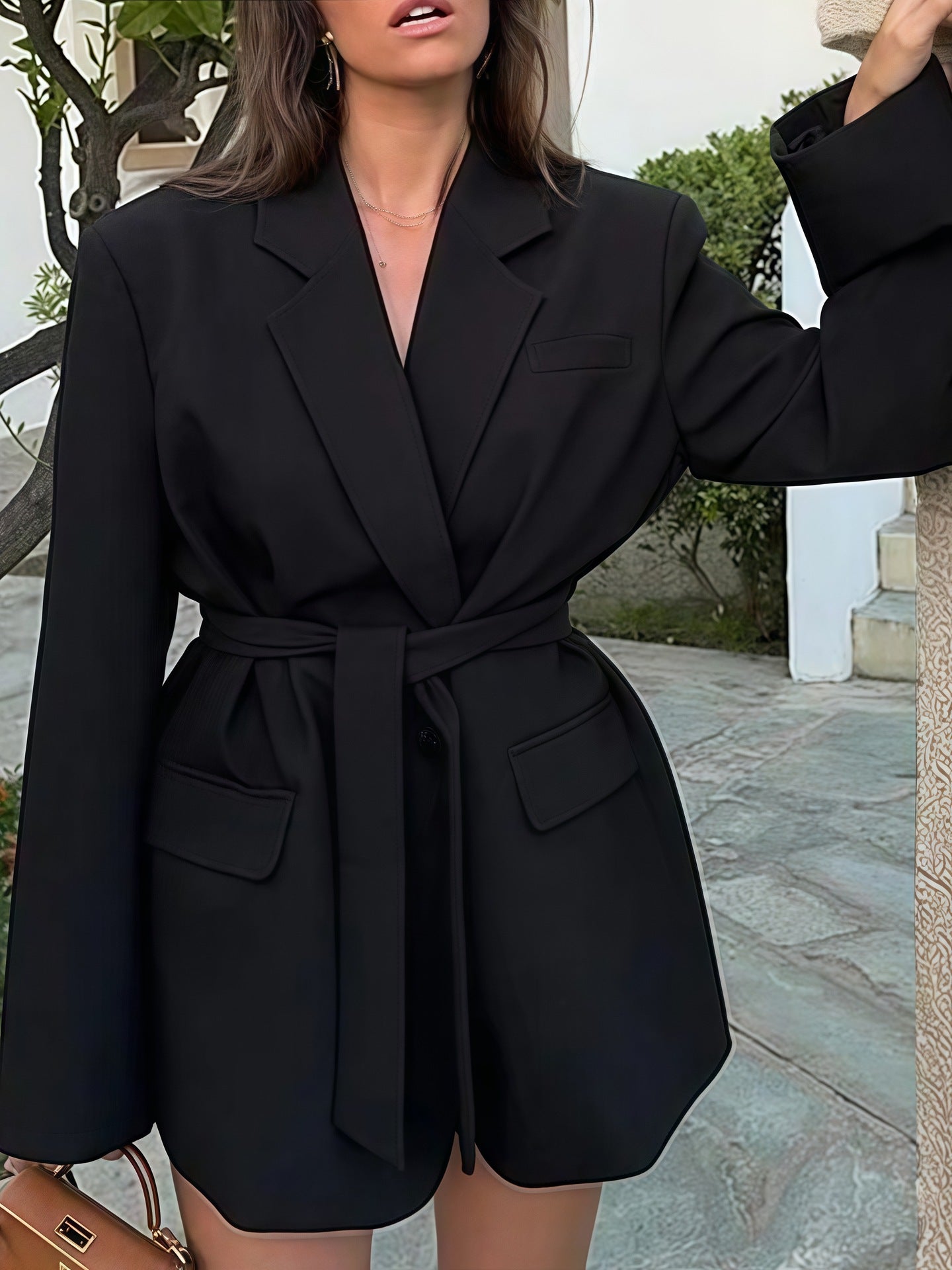 Damen Elegante Blazerjacke mit Gürtel und Taschen Krohn-e