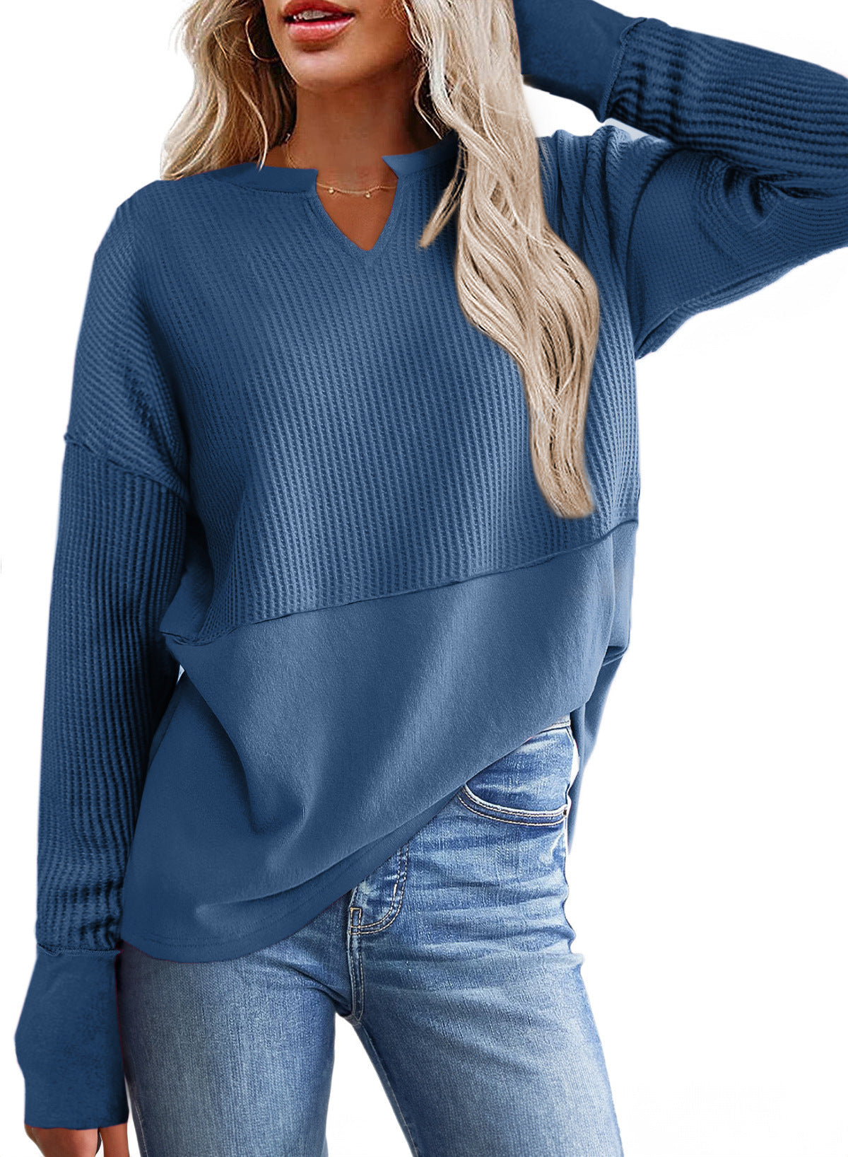 Damen lässiger Knit-Pullover mit V-Ausschnitt und Struktur Krohn-e
