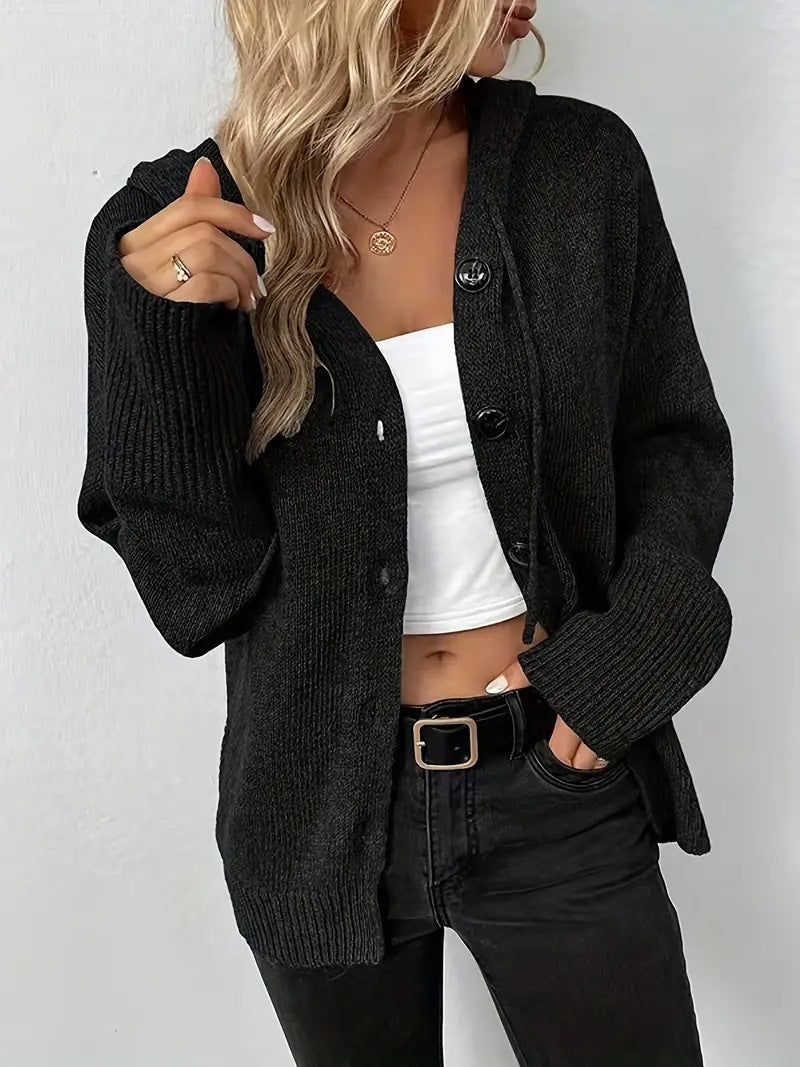 Damen Strickjacke mit Kapuze und Knopfverschluss Krohn-e