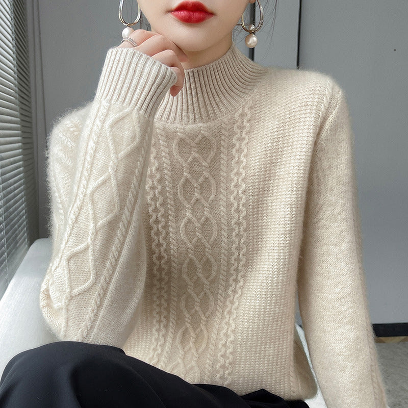 Damen Strickpullover mit elegantem Zopfmuster und hoch geschlossenem Kragen Krohn-e
