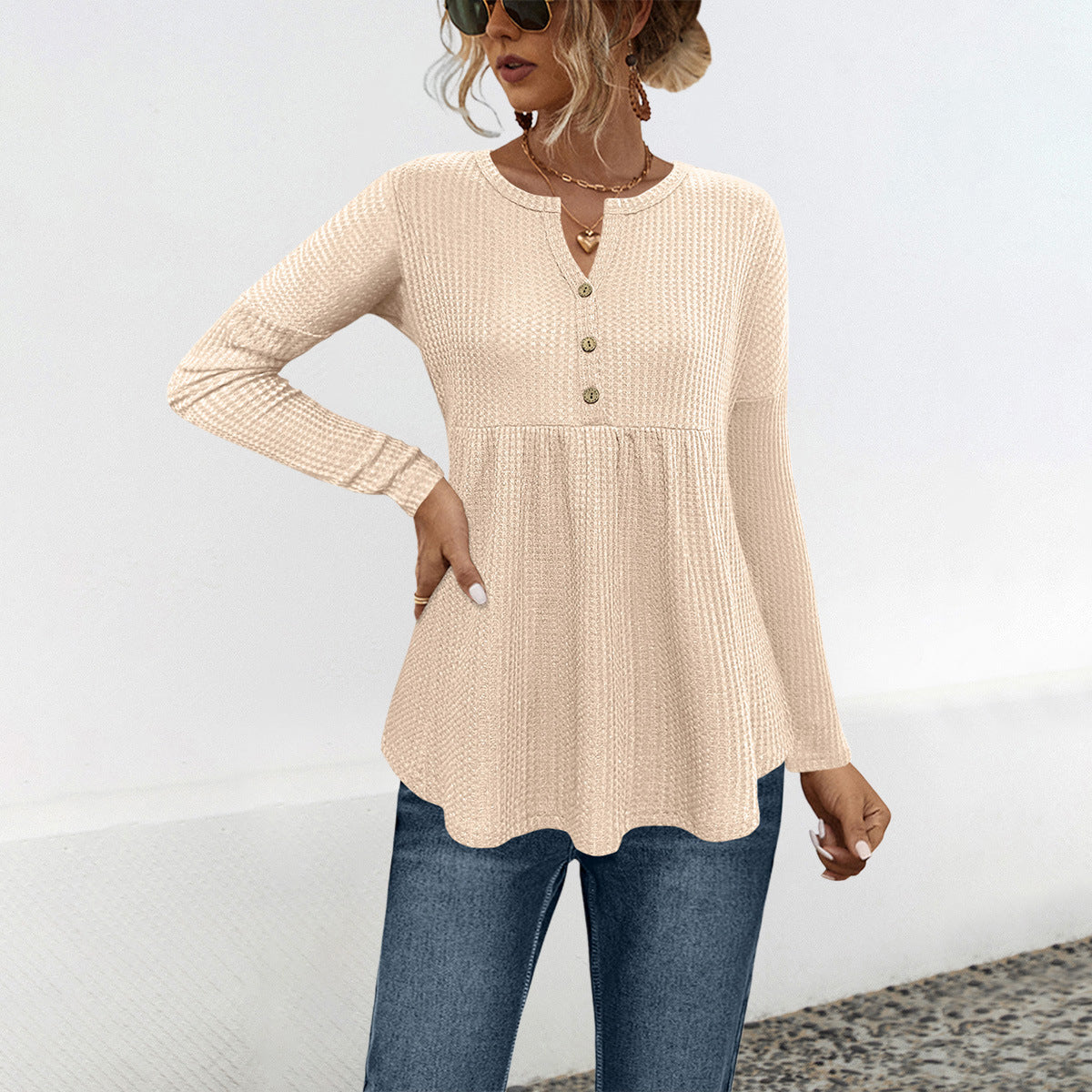 Damen Langarm-Tunika mit Volant und Knopfdetails Krohn-e