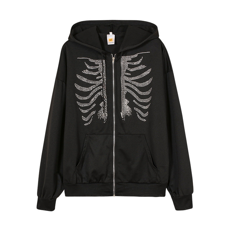 Damen Kapuzenjacke mit einzigartigem Skelett-Design und funkelnden Strasssteinen Krohn-e