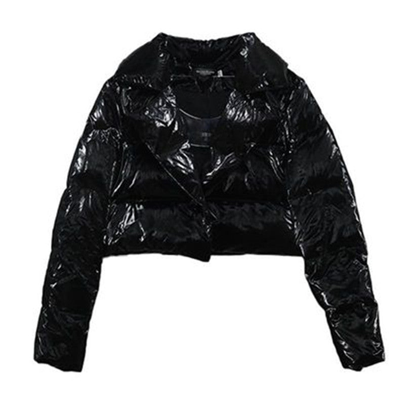 Damen modische glänzende Kurzjacke mit Kragen Krohn-e