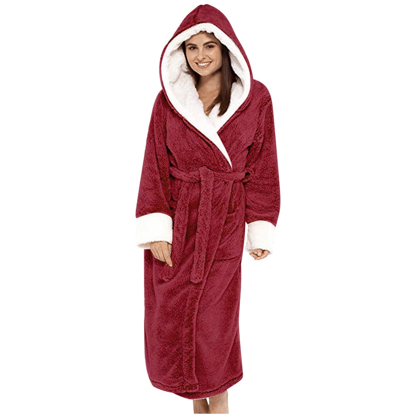 Damen Kuscheliger Fleece-Morgenmantel mit Kapuze und Gürtel Krohn-e