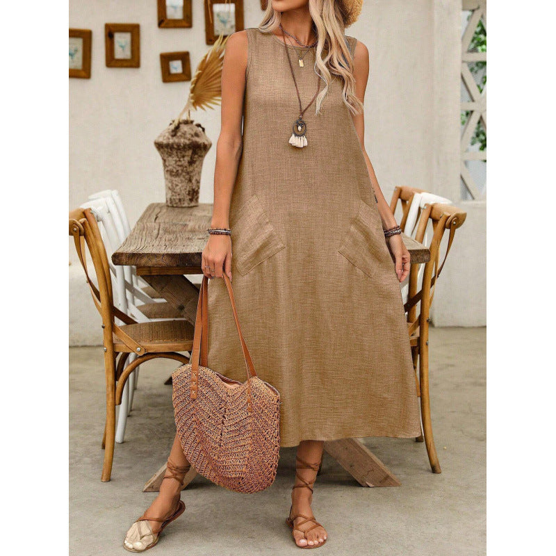 Einfarbiges, ärmelloses Rundhalskleid von Fudus